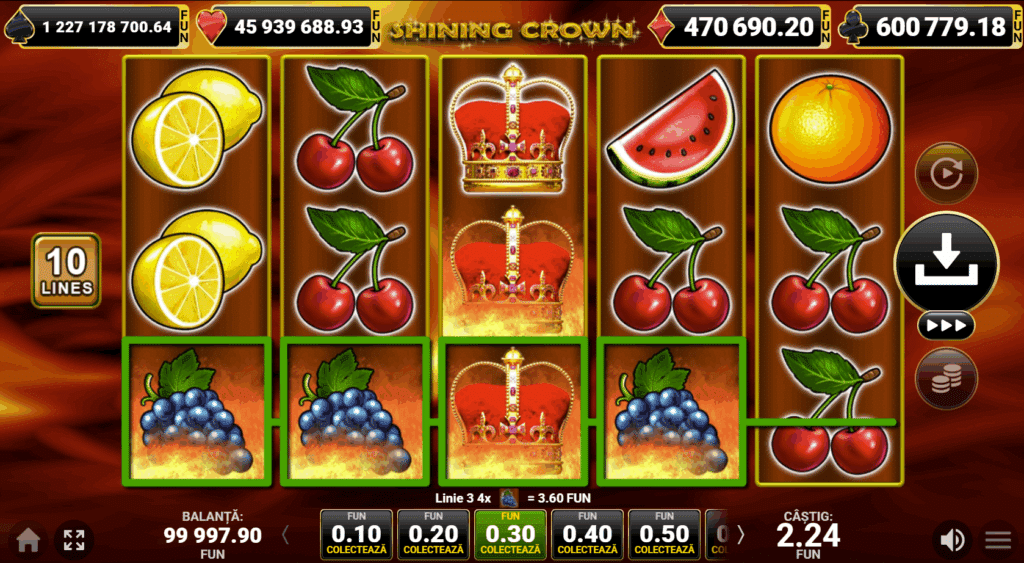 Shining Crown cum se joacă - ecran de joc cu coroana wild expandabilă
