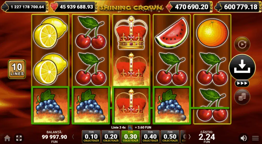 Shining Crown cum se joacă - ecran de joc cu coroana wild expandabilă