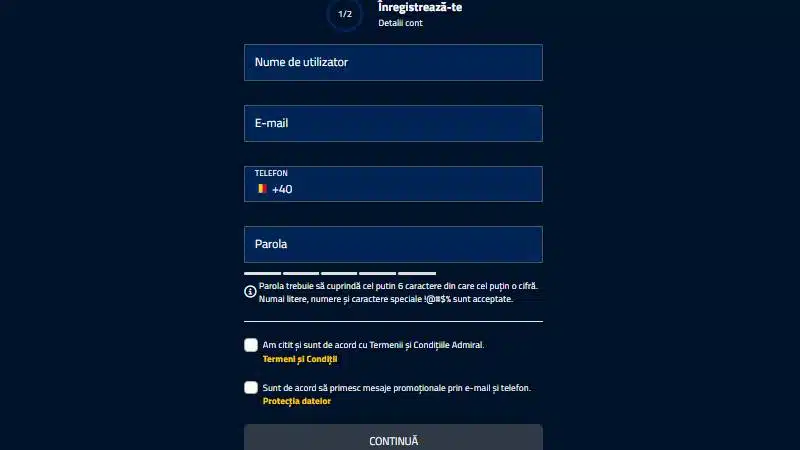 formular de inregistrare admiralbet casino