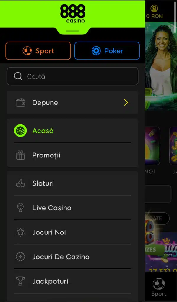 ecran depunere in aplicatia 888 Casino