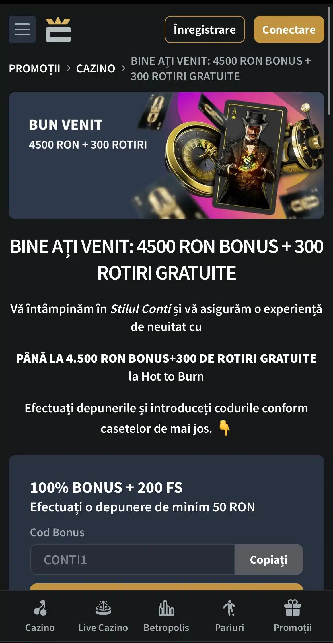 bonus de bun venit conti