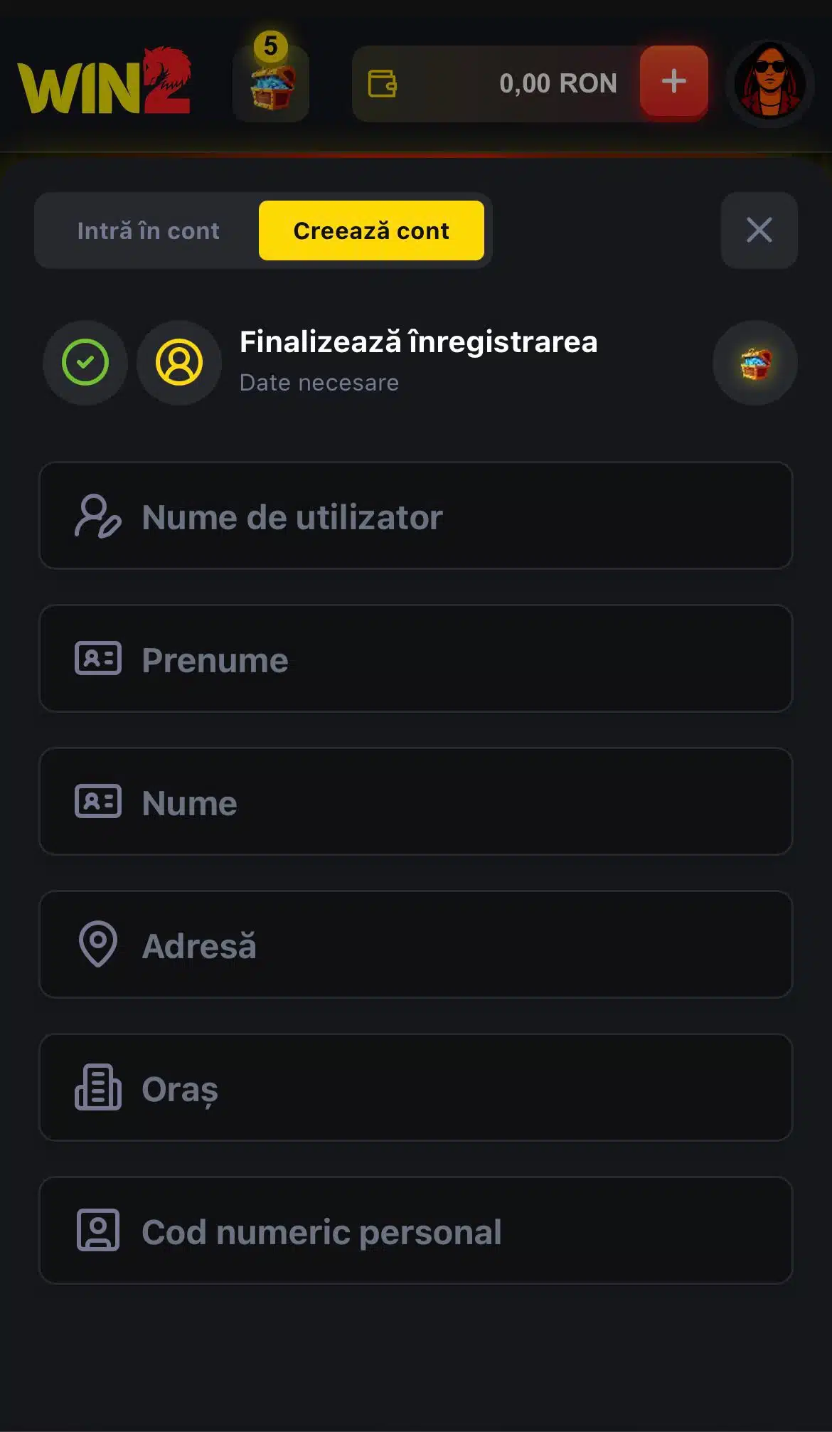 inregistrare win2 casino pas 2