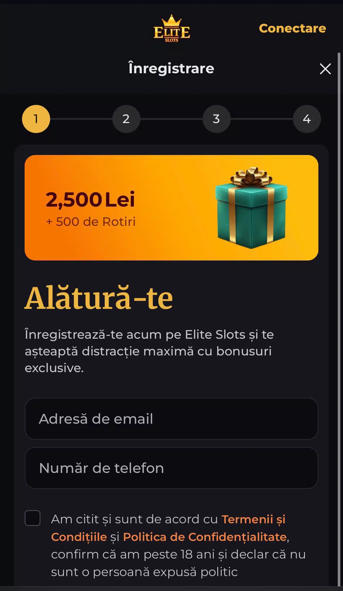 inregistrare elite slots