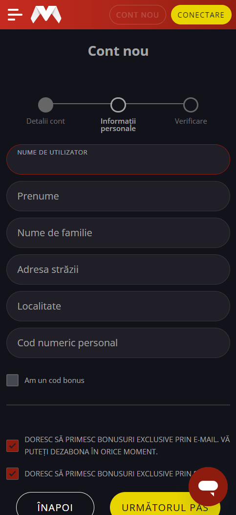 Inregistrare cont Magnumbet Casino