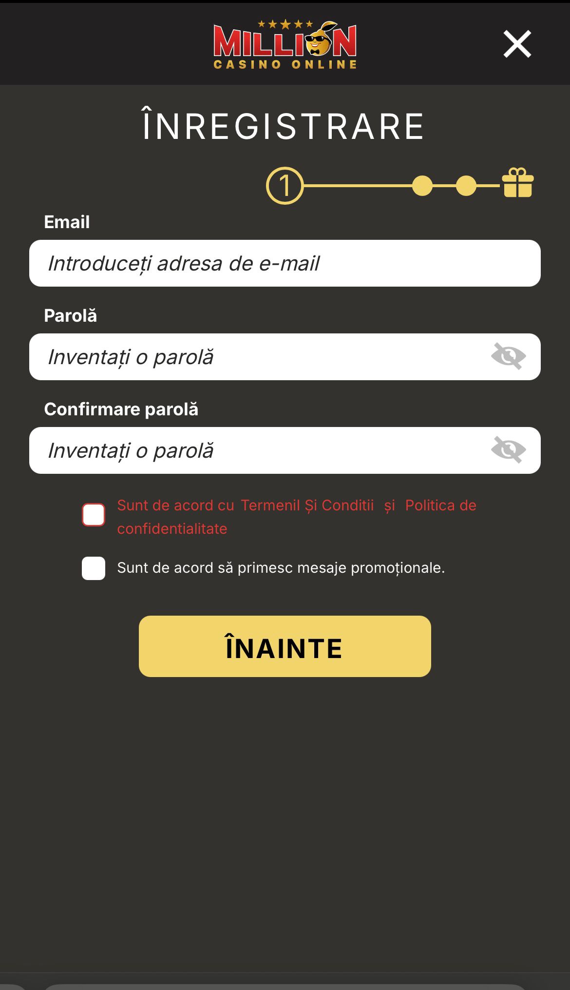 million inregistrare pas 1