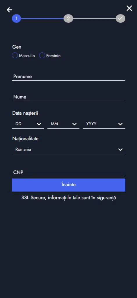 Formular înregistrare PariuriPlus, pasul 3: adresă și date suplimentare