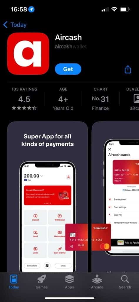 instaleaza aplicatia Aircash în App Store
