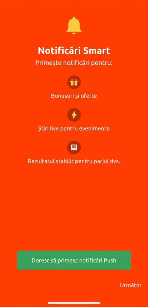 Activarea notificarilor push in aplicatia Betano