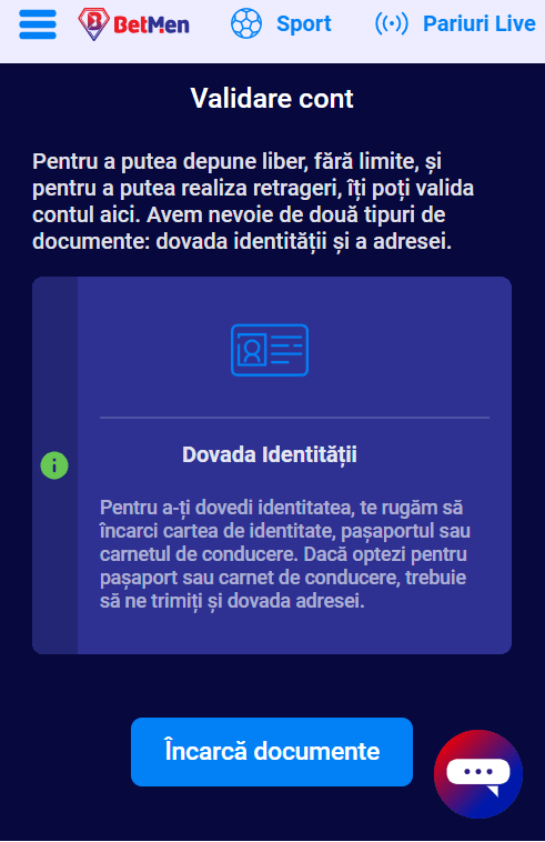 betmen validare cont