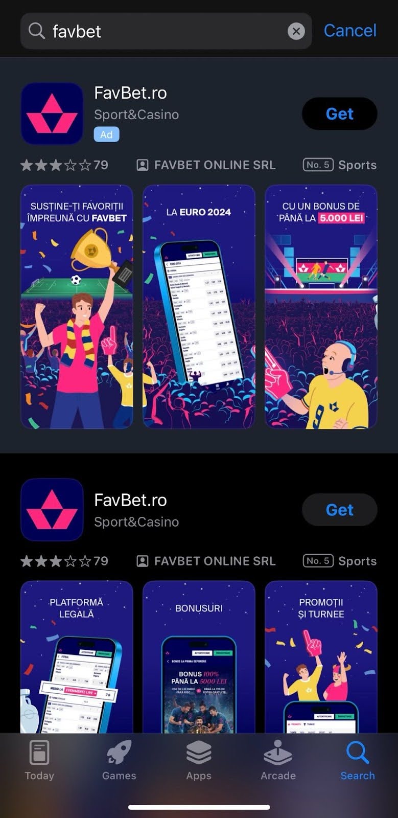 Aplicație mobilă Favbet casino - instalare pas 1