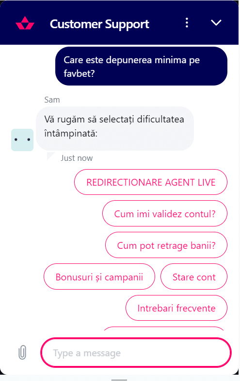 Favbet casino - live chat suport clienți pas 2