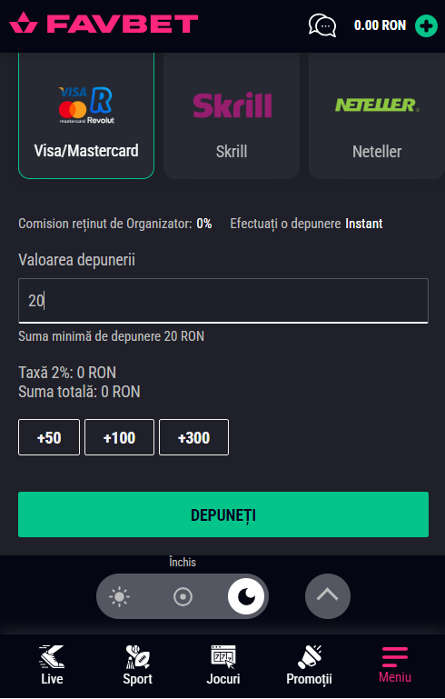 Favbet casino - proces depunere pas 2