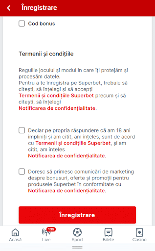 Superbet inregistrare pas 4