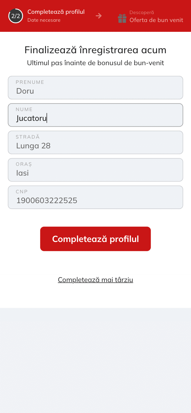 introdu nume prenume adresa cnp si completeaza profilul