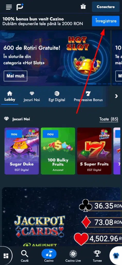 Pagina de înregistrare PariuriPlus, pasul 1: completare date personale