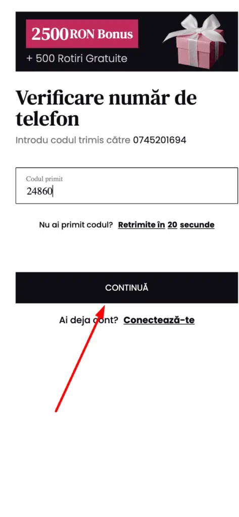 introdu codul de verificare primit prin SMS