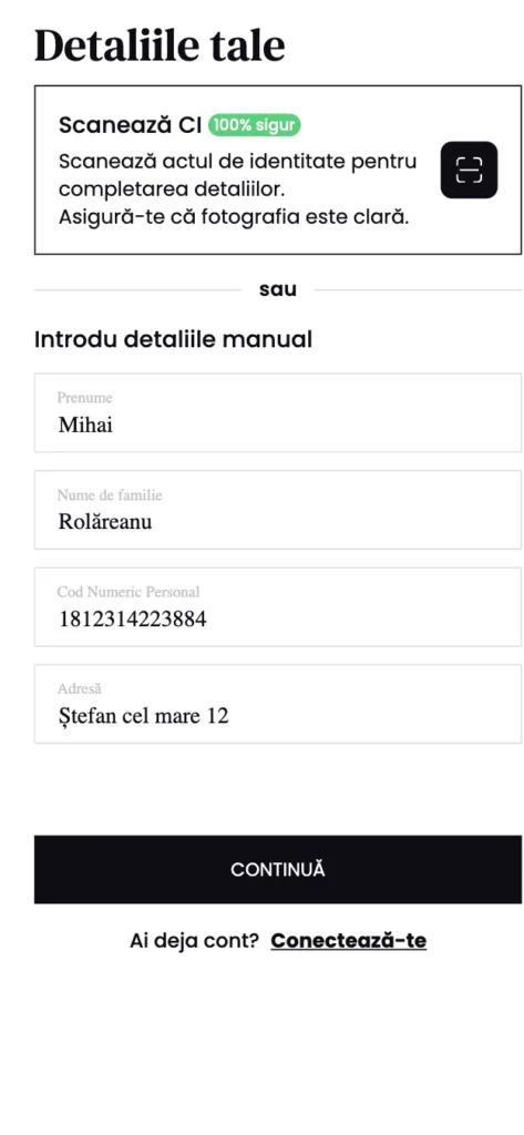 Scaneaza CI sau introdu datele manual