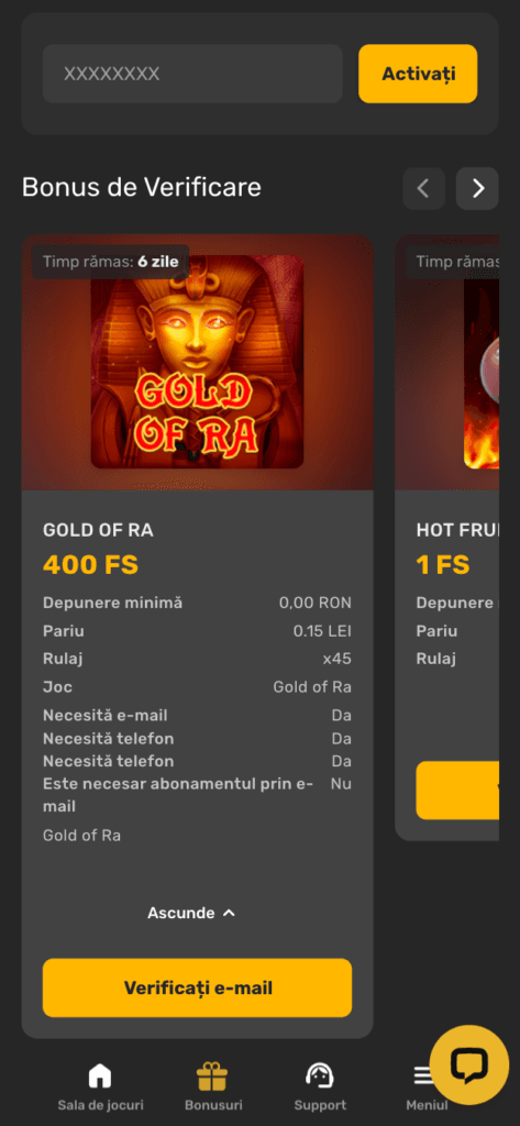 prima casino 400 rotiri gratuite fara depunere bonus de verificare