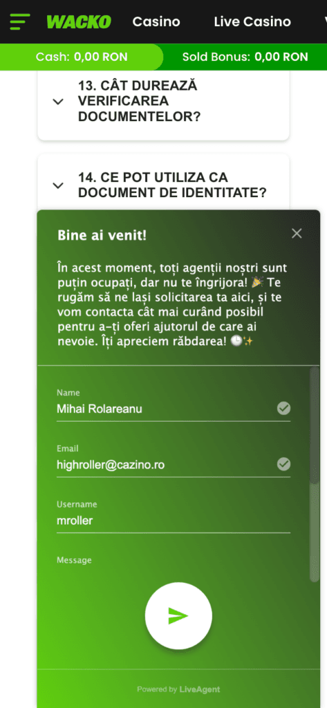 live chat wacko casino