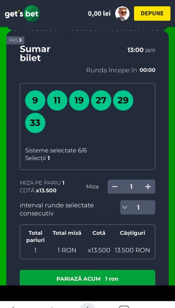 Rezumat bilet pariuri sportive pe Get's Bet.