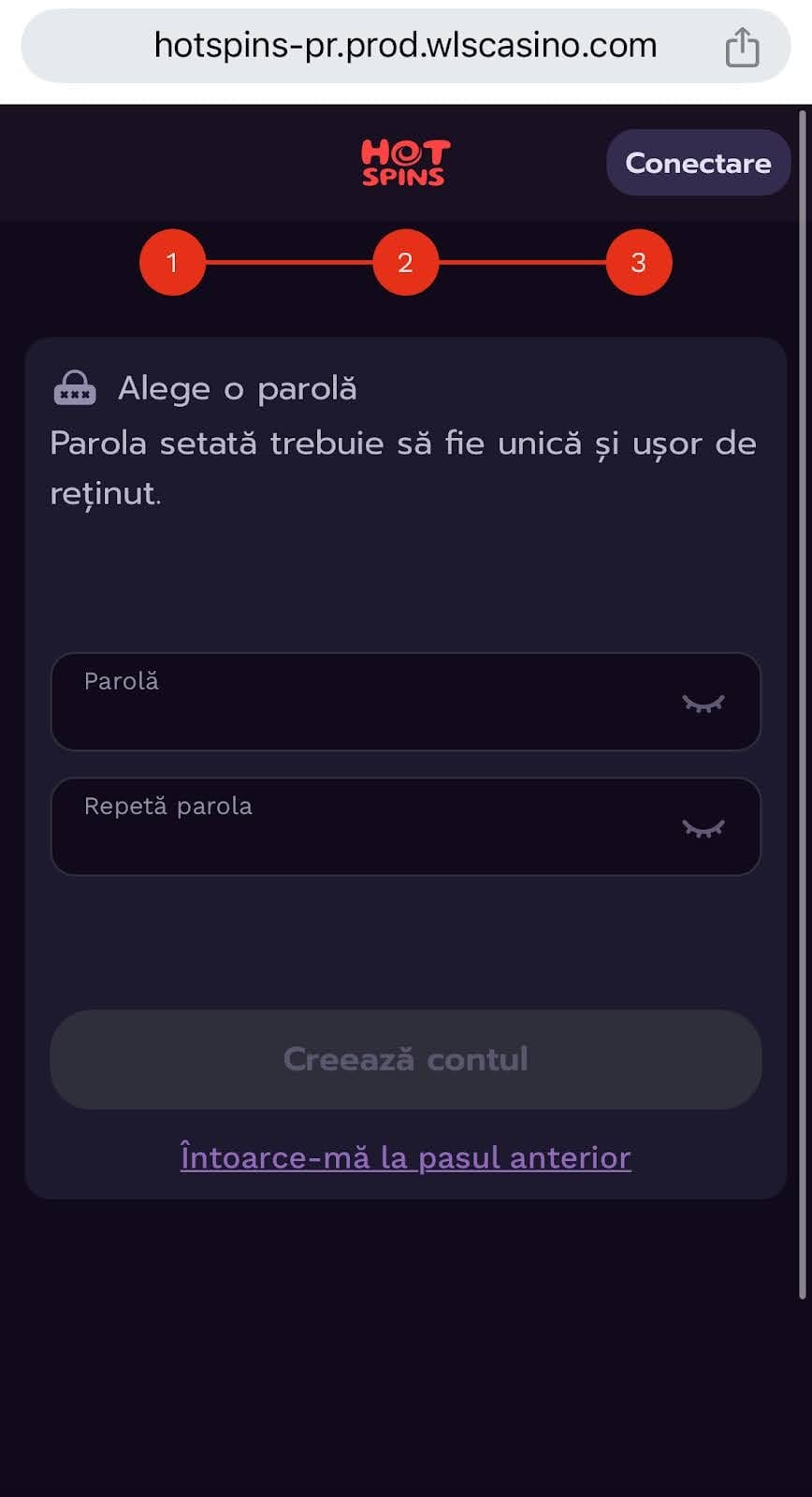 Alege o parolă pentru cont nou hotspins