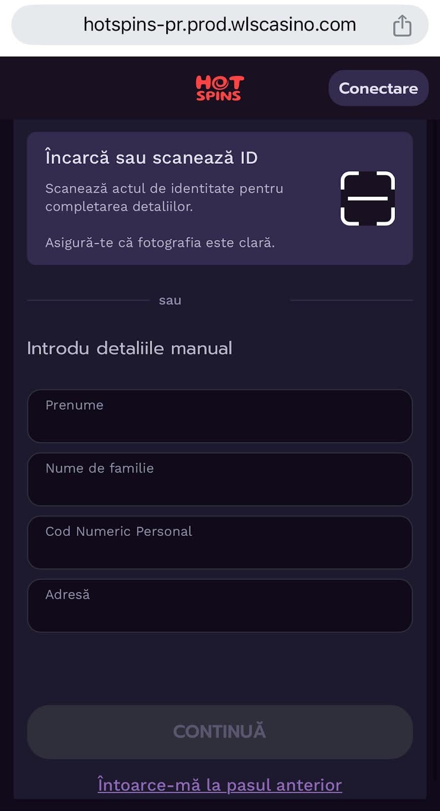 Formular înregistrare cu scanare ID.