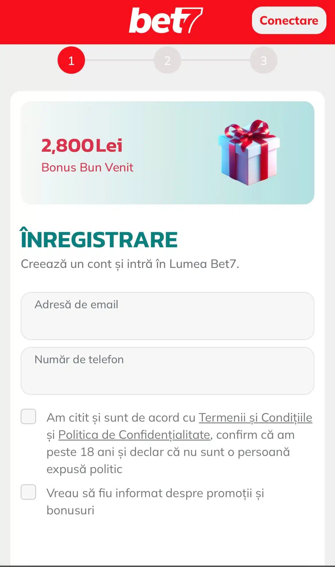 inregistrare bet7 pas 1