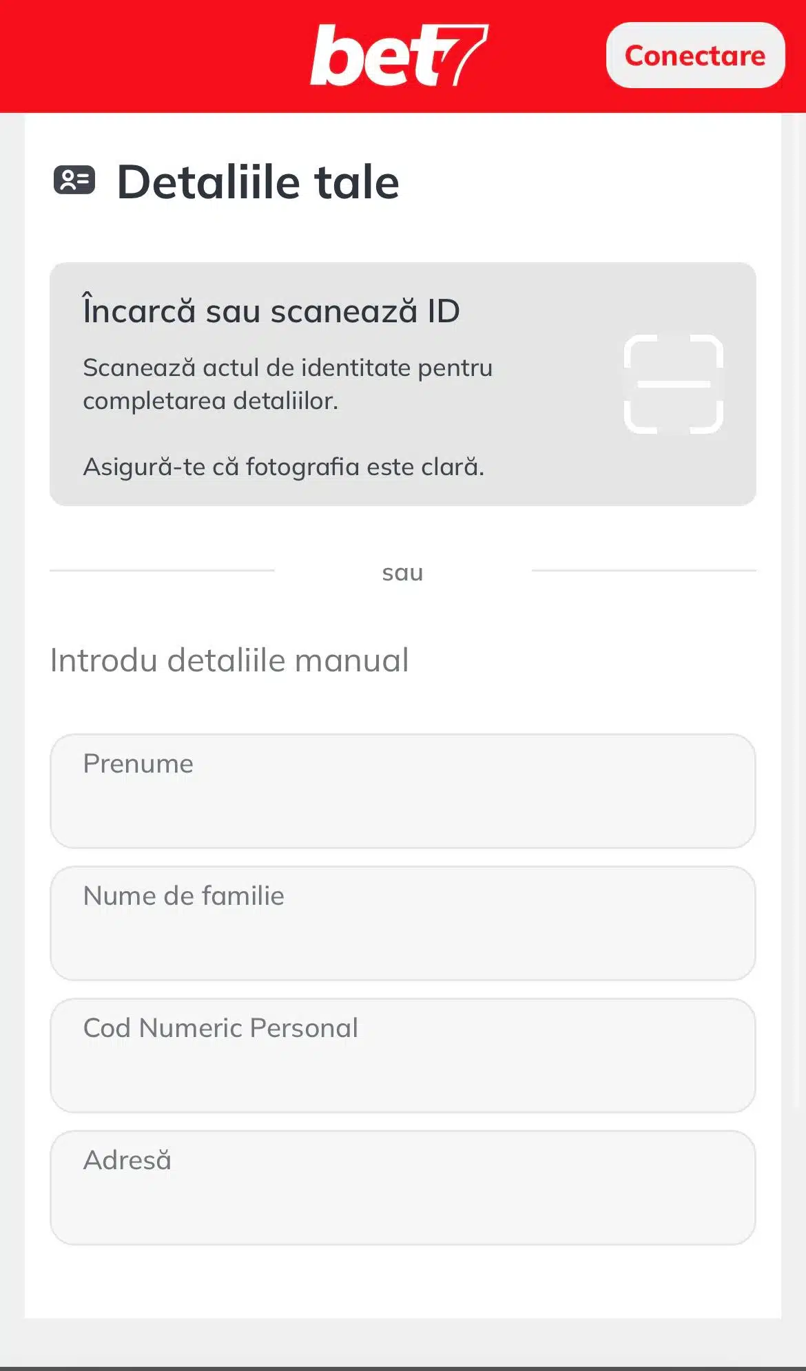 inregistrare bet7 pas 2