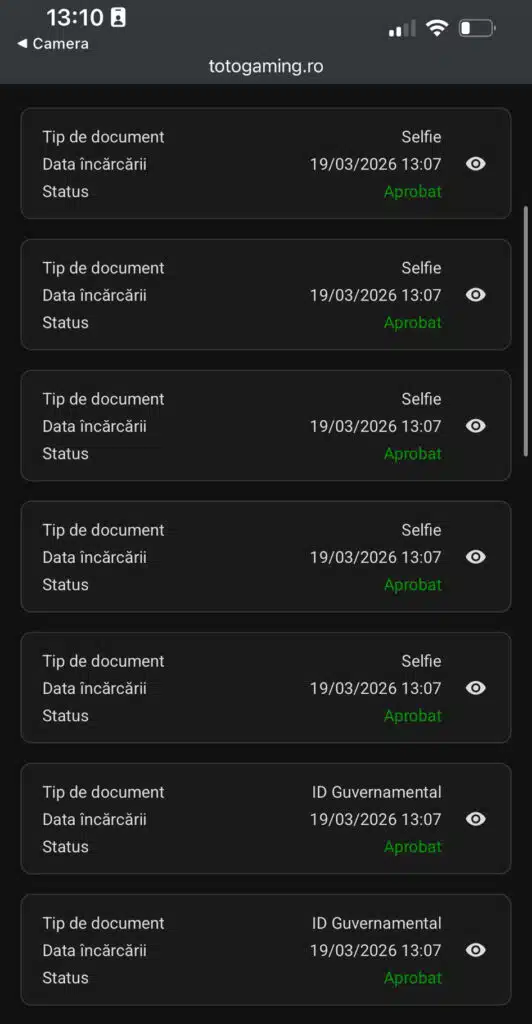 Documente KYC aprobate la TotoGaming: selfie și ID guvernamental, procesare în 3 minute (19.03.2026)