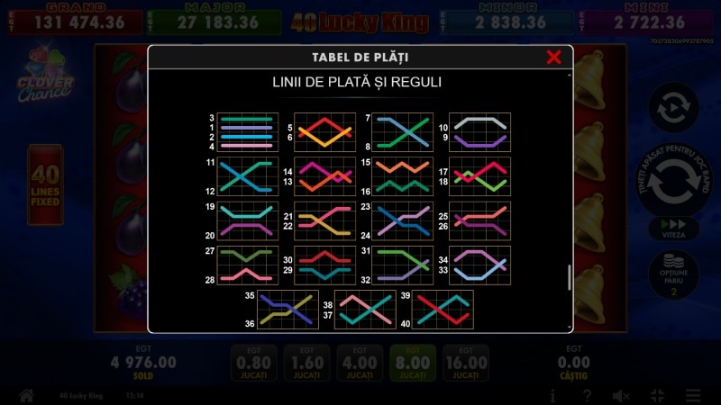 linii de plata 40 Lucky King