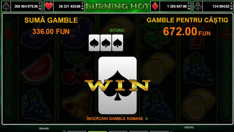 Funcția Gamble la Burning Hot - dublare câștig prin alegerea roșu sau negru