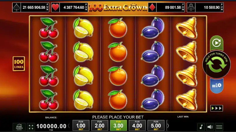 grila de joc 100 Extra Crown