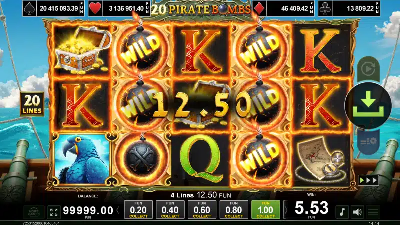 20 Pirate Bombs - simbolul Wild expandabil Cannonball pe rolele 2-4
