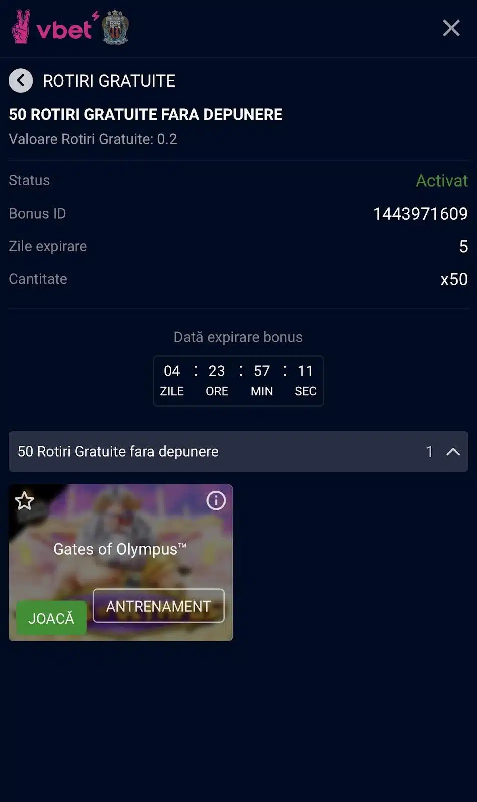 Bonus fara depunere la vbet casino