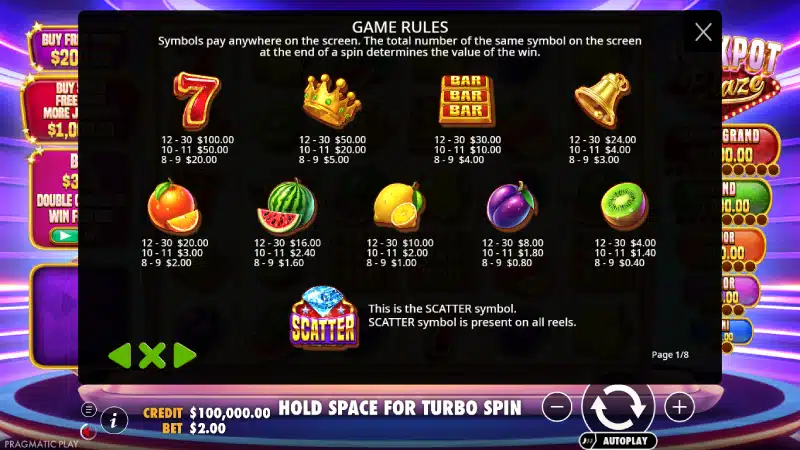jackpot blaze caracteristici