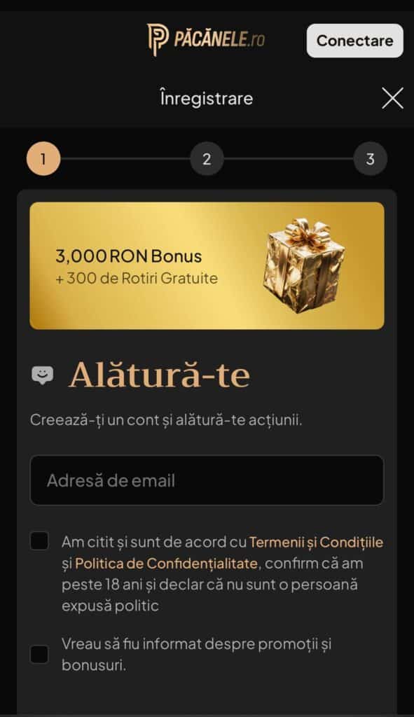 inregistrare pacanele.ro pas 1