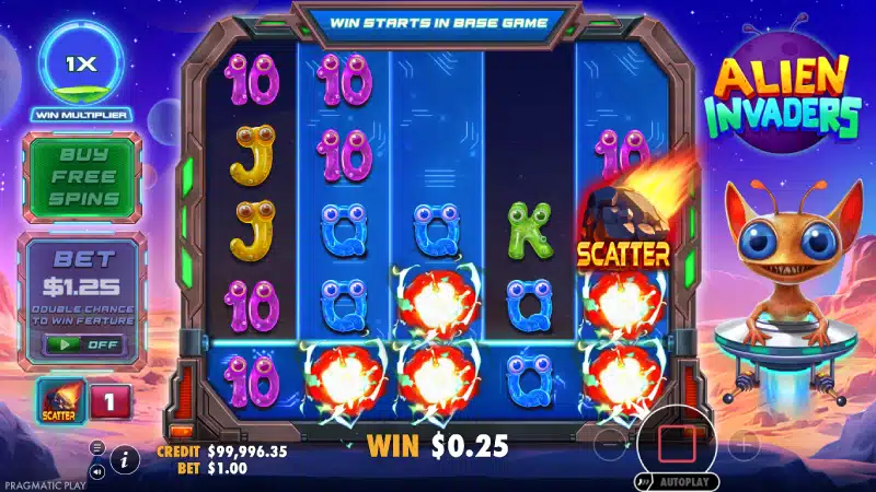 Alien Invaders - simboluri și rândul marcat de pe grila de joc