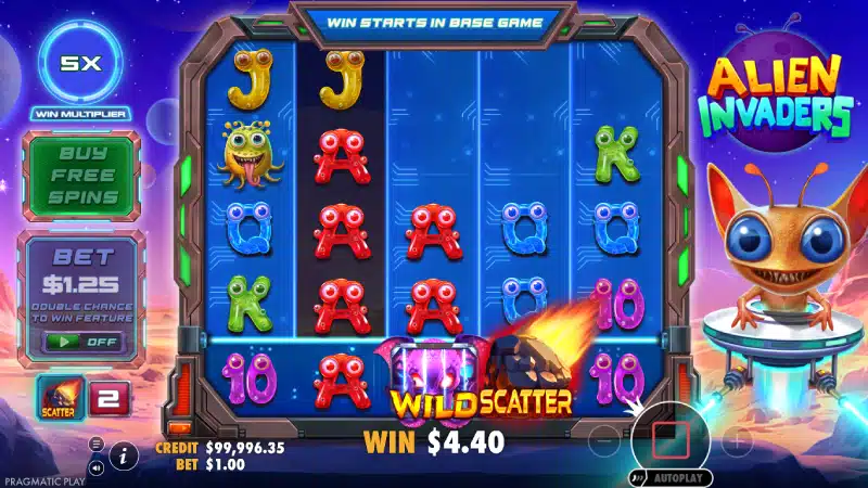 Alien Invaders - simbolul Wild cu multiplicator pe rola 3