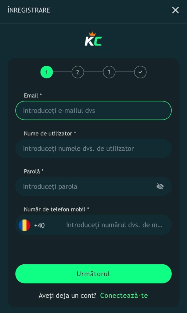 Formular înregistrare King casino - pasul 1 date personale