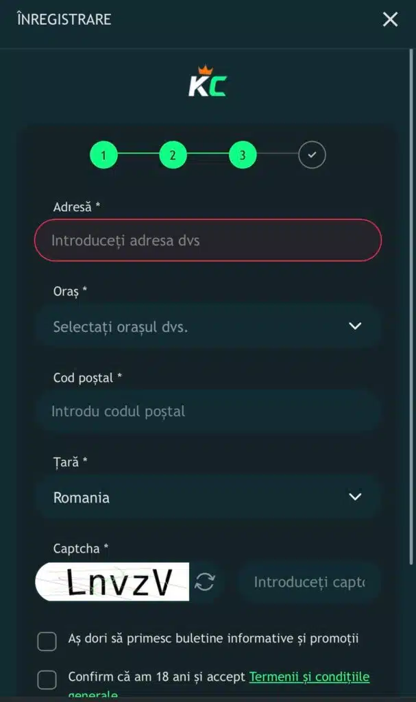 king casino inregistrare pas 3