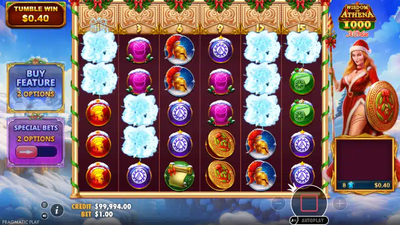 Ecran de câștig Wisdom of Athena 1000 Xmas - combinație câștigătoare cu multiplicator