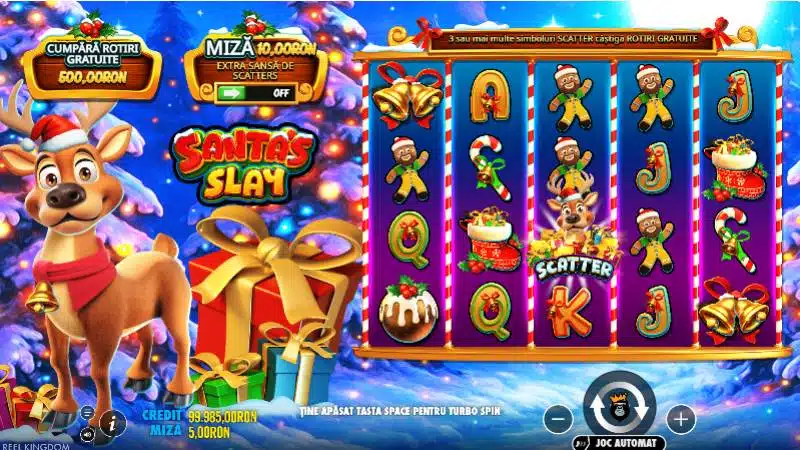 Santa's Slay slot Pragmatic Play - ecran principal cu brazi și ren