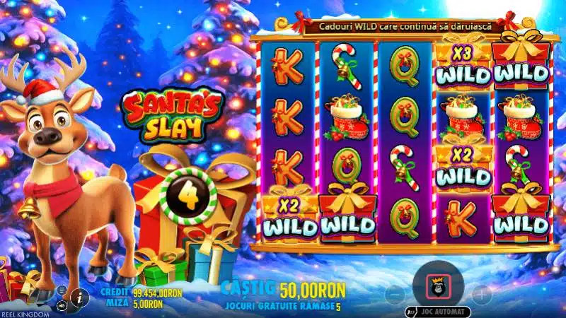 Santa's Slay rotiri gratuite - wilduri lipicioase cu multiplicatori
