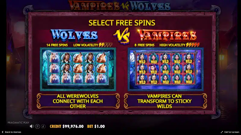 vampires vs wolves rotiri gratuite