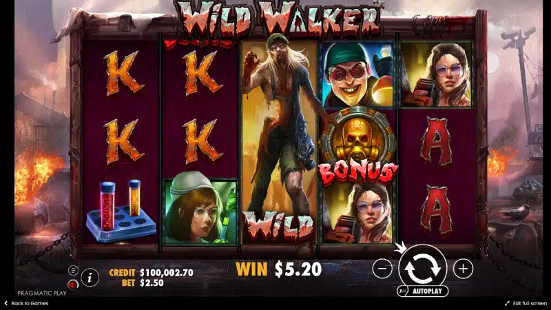 Simbolul Wild expandat Wild Walker - zombie acoperind o rolă completă