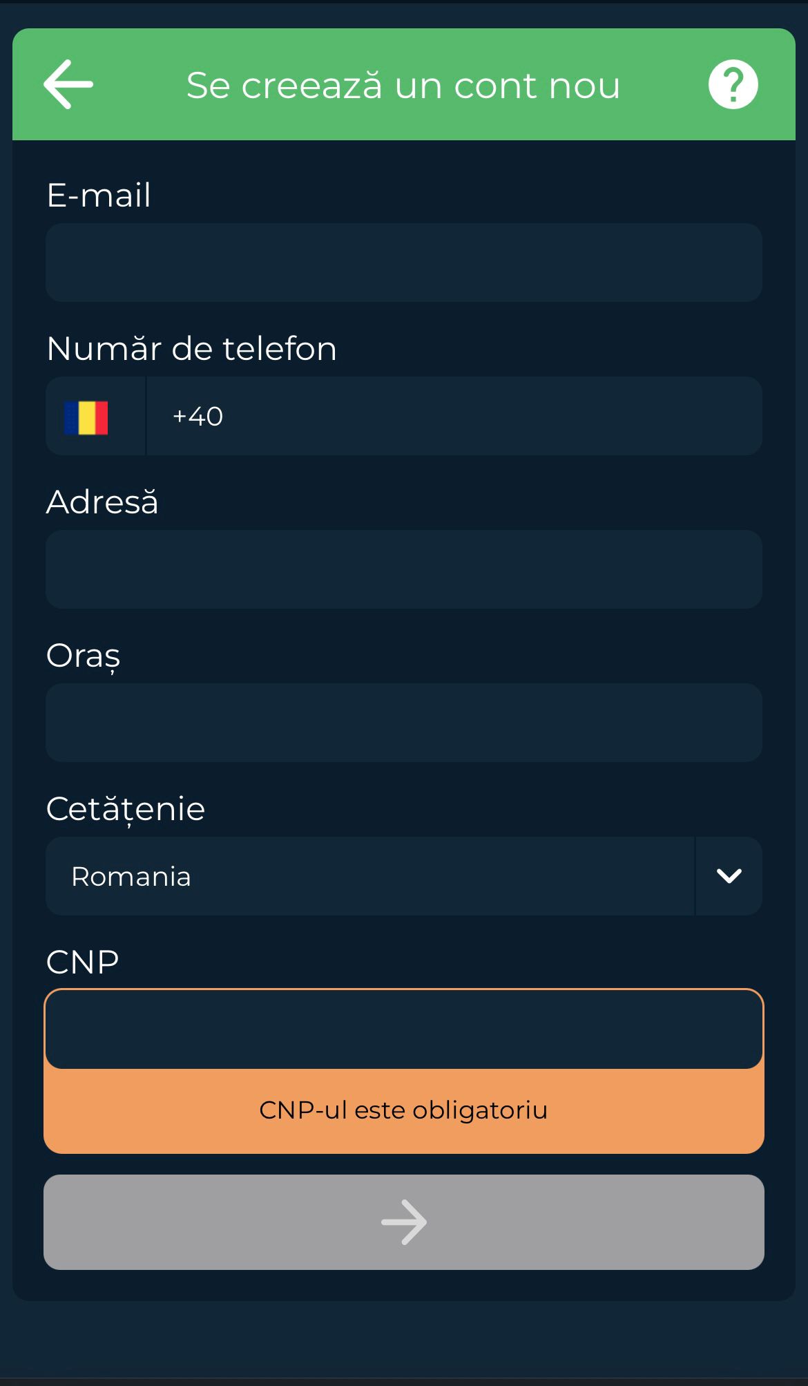 inregistrare cherrybet pas 2