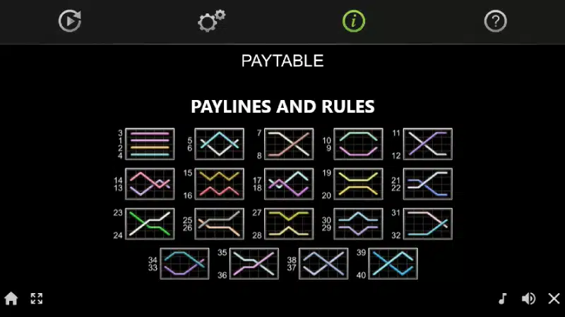 Liniile de plată în 40 Lucky Wilds Hot Golden Coins Link - 40 linii fixe pe grila de 5 role și 4 rânduri