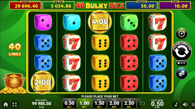 Monede Golden Coins Link și jackpot progresiv în 40 Bulky Dice