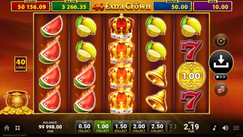 Exemplu de plată și combinație câștigătoare la 40 Extra Crown Golden Coins Link