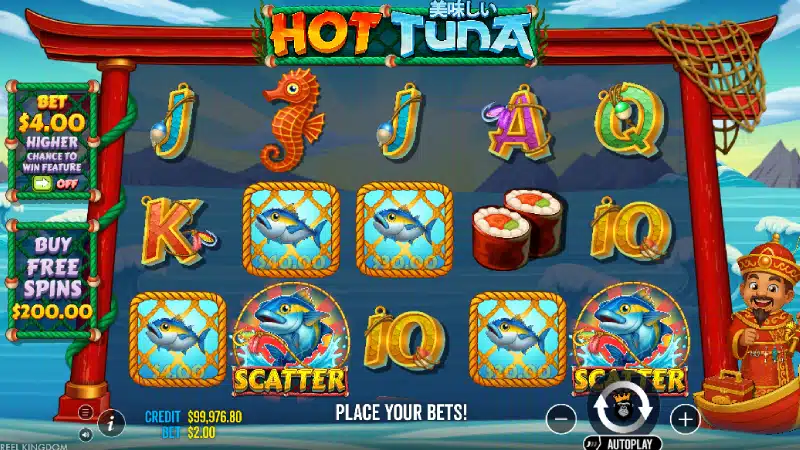 Scatter și rotiri gratuite Hot Tuna - 3 simboluri Scatter activează runda bonus